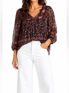 ULLA JOHNSON Bea Printed Silk Top